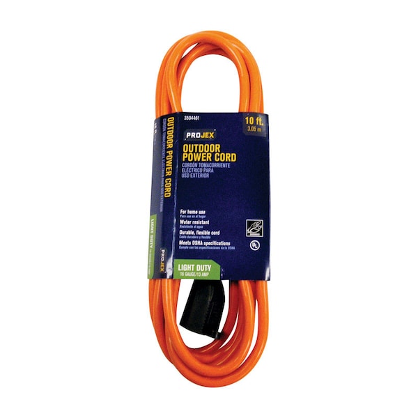 Projex SJTW Extension Cord, 16 AWG, Indoor/Outdoor, 16/3, 1 Outlets, Orange, PVC, 10 ft OU163JTW010OGP - main